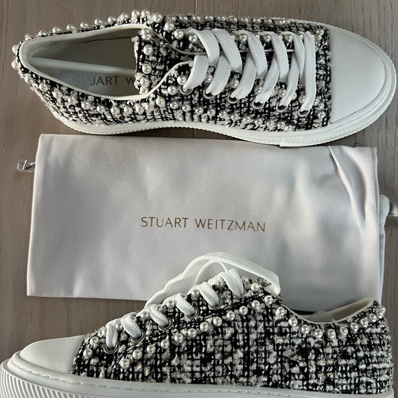 Brand new Stuart Weitzman (Goldie Sneaker) tweed/black with pearl - Picture 2 of 2
